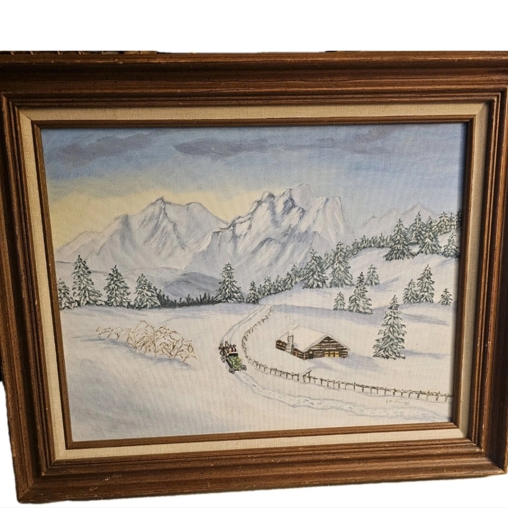 Vintage winter landscape oil‎ painting